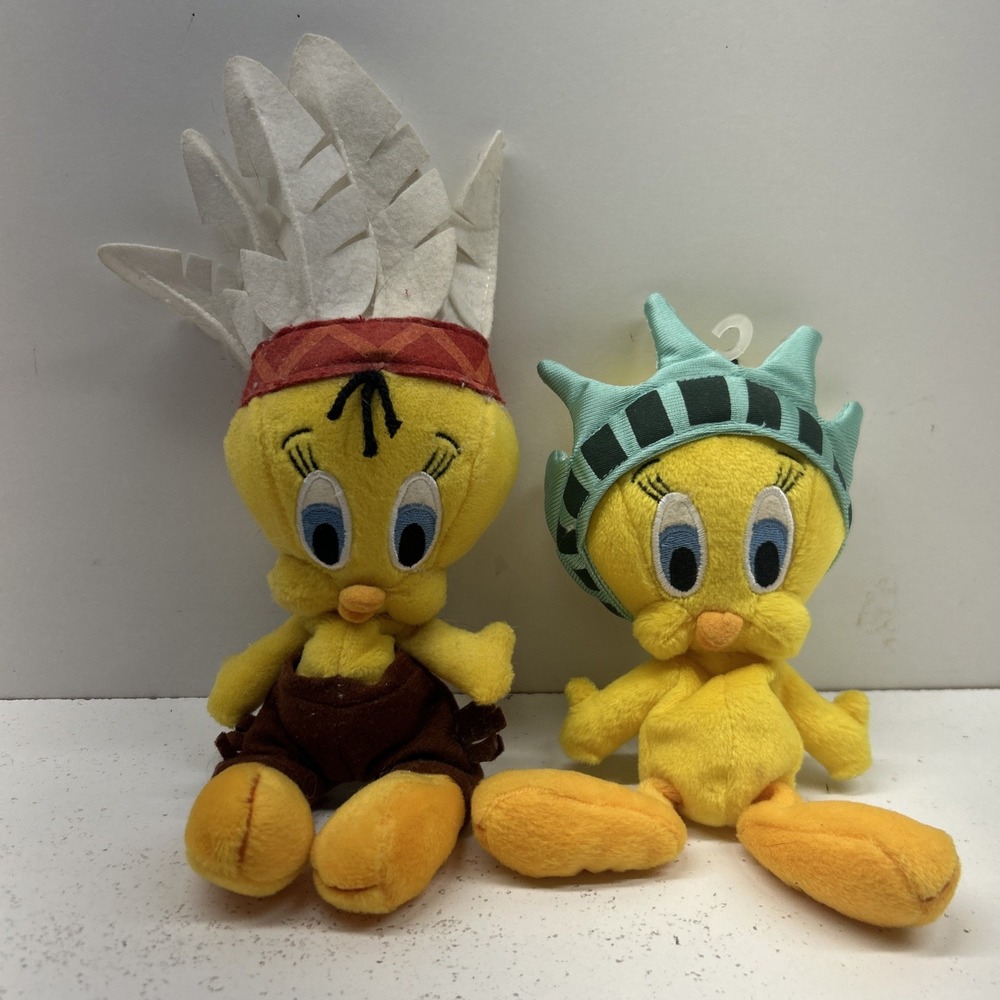 Vintage Tweety Bird Plush Lot of 2 Statue Liberty Native American Looney Tunes